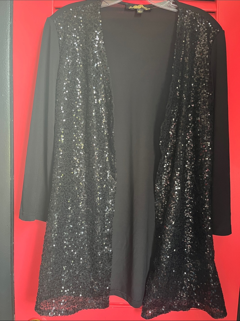 Joan Boyce Black Sequin Open-Front Cardigan